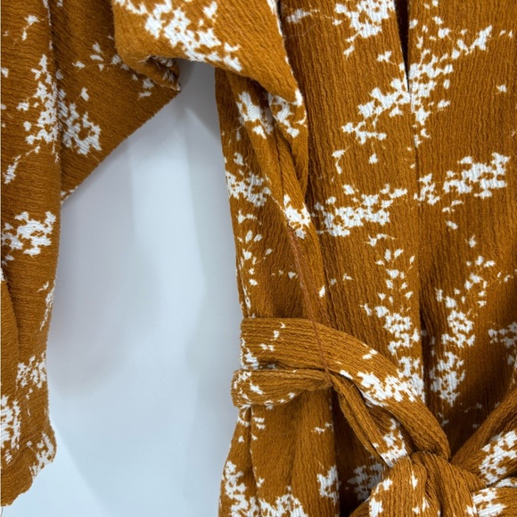 Anthropologie Dolman mustard yellow floral tie waist 3/4 sleeve top blouse xs - Picture 4 of 14